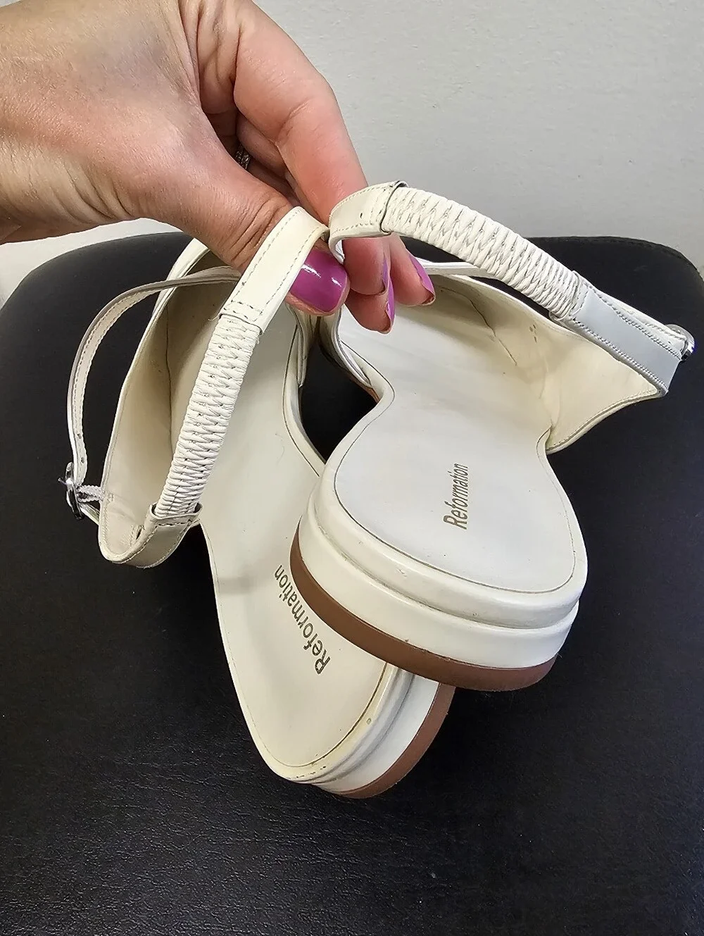 Reformation Claire Slingback Mules Sandals White Leather Size 11